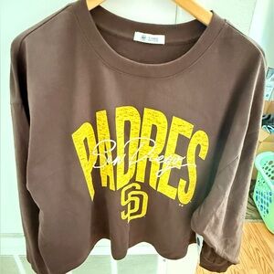 '47 BRAND Women's Brown and Yellow San Diego Padres Cropped Long Sleeve Tee NWT